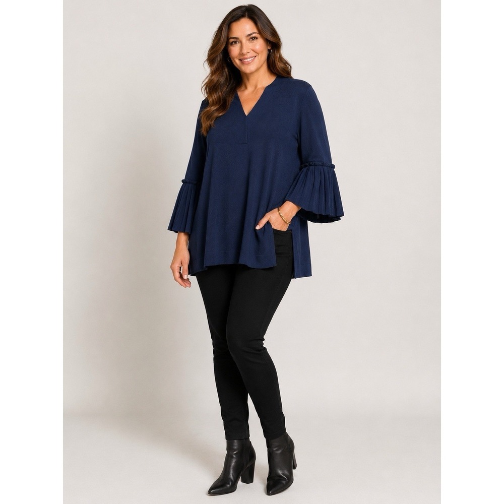 Isaac Mizrahi Live 2X Navy Bell Sleeve Sweater Tunic Soft Knit Plus Size